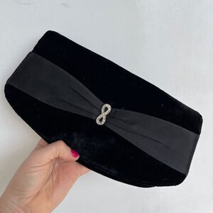 Vintage Velvet Evening Clutch w/ Satin Bow & Rhinestone Accent